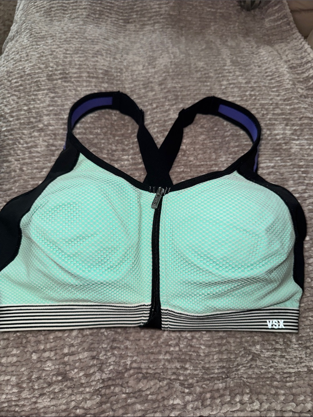 VSX Mint Green and Black Front-Zip Sports Bra